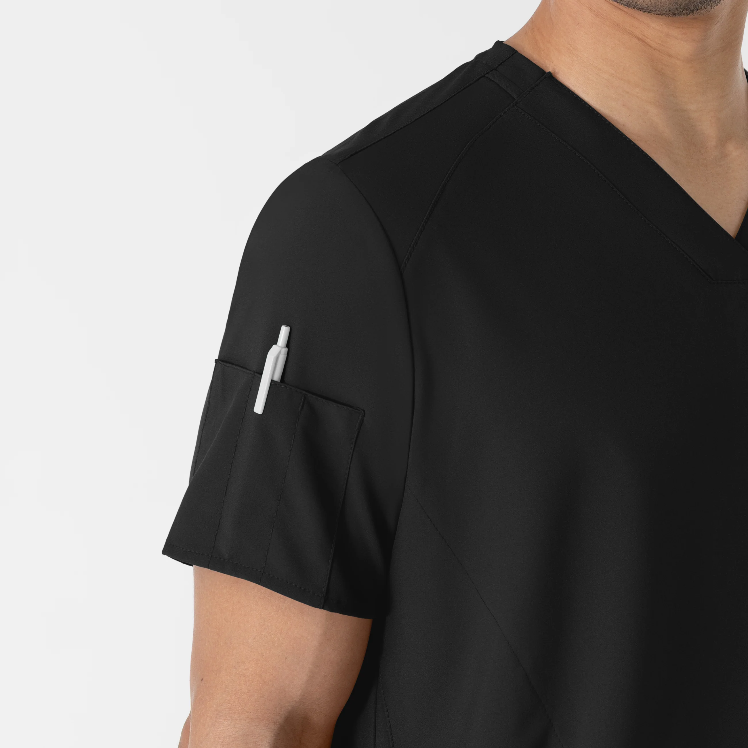 W123 Men's V-Neck Scrub Top - Black - Image 8