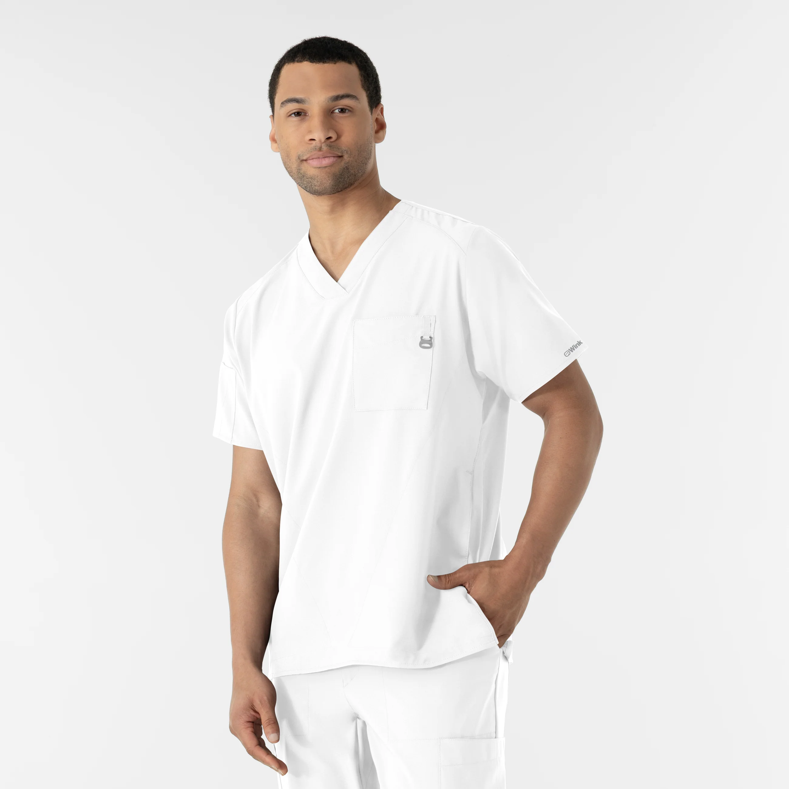 W123 Men's V-Neck Scrub Top - White - Image 4