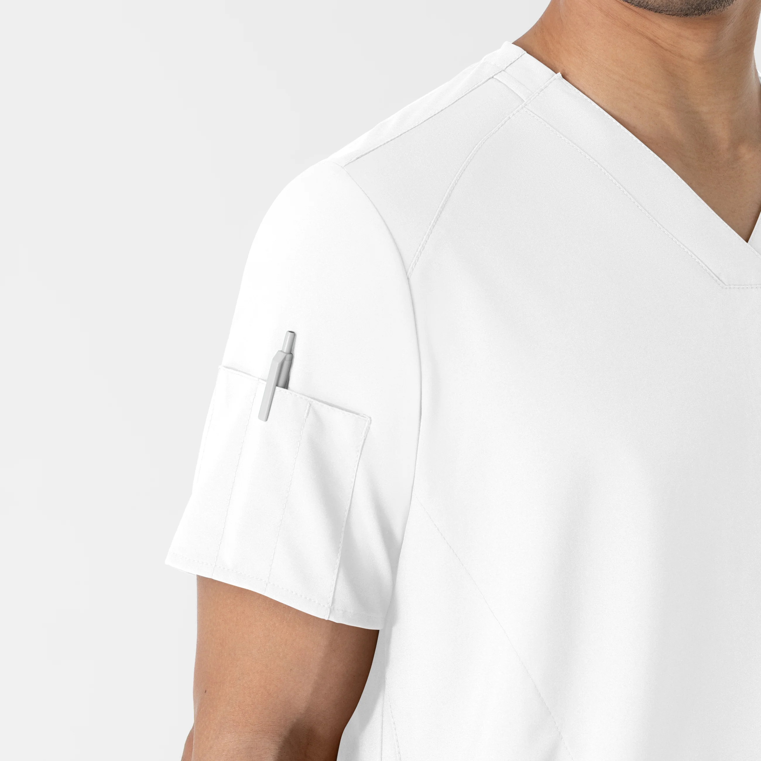W123 Men's V-Neck Scrub Top - White - Image 8