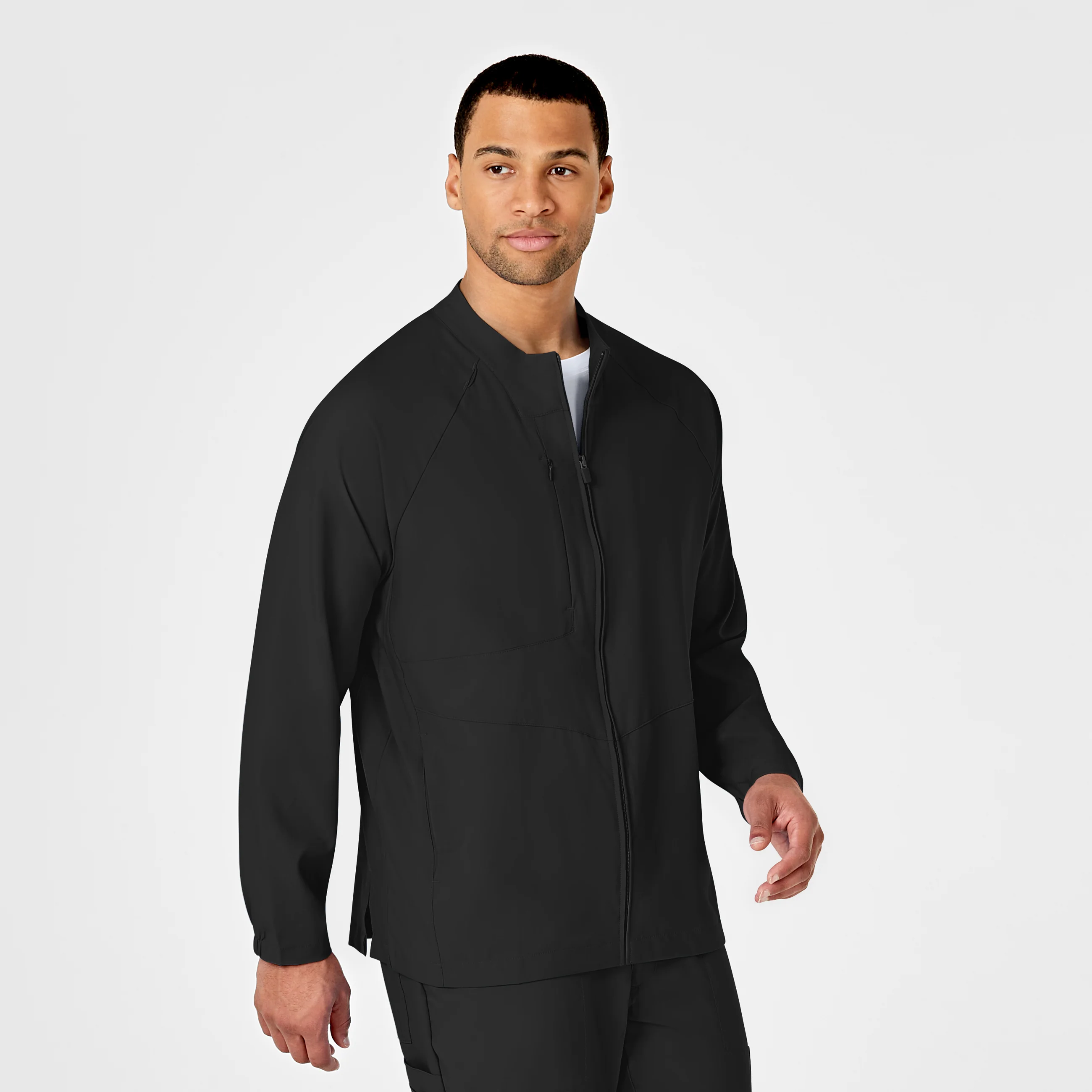 W123 Mens Zip Front Warm Up Scrub Jacket - Black - Image 4