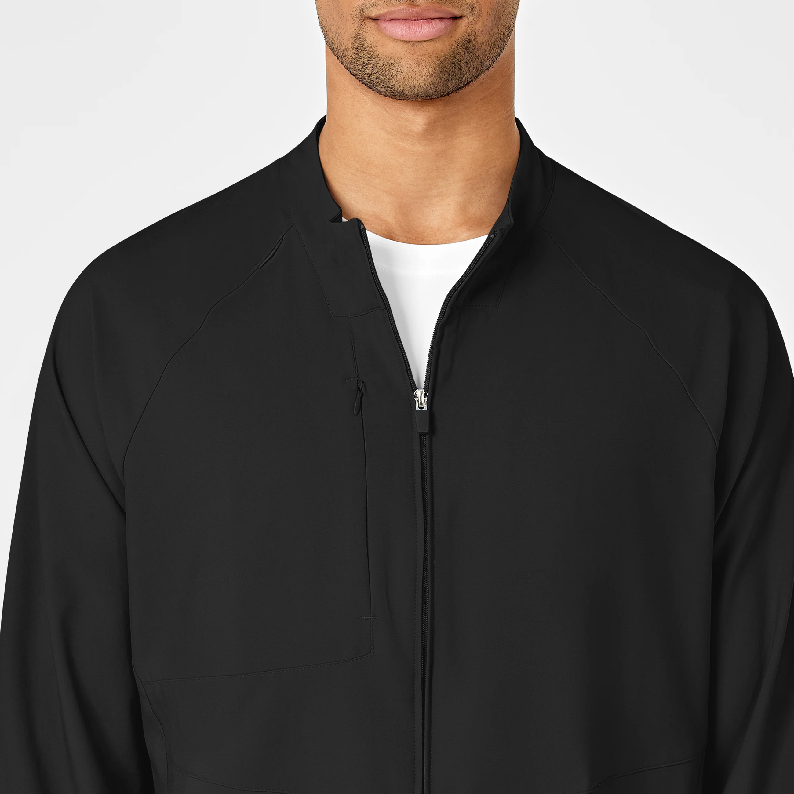 W123 Mens Zip Front Warm Up Scrub Jacket - Black - Image 5