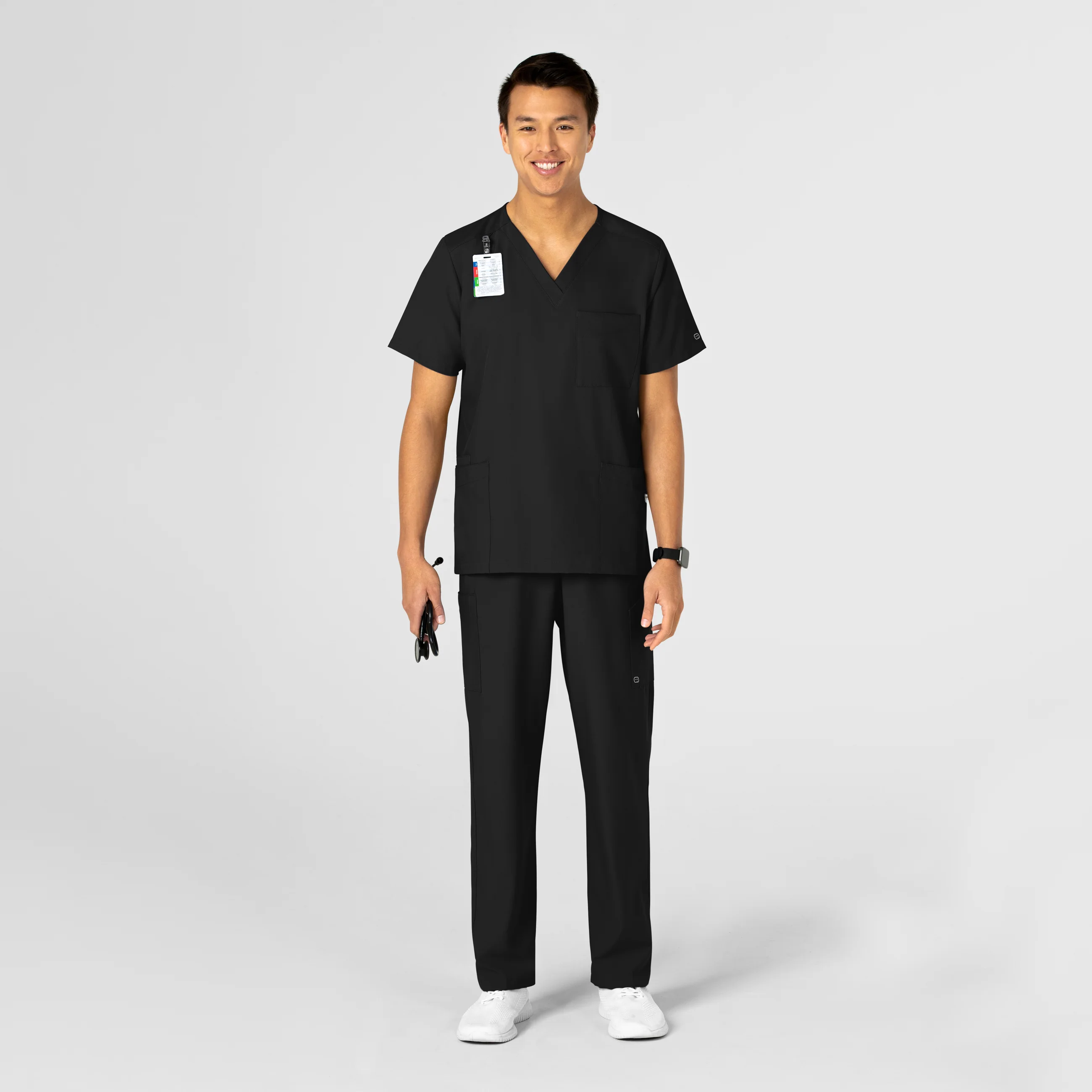 W123 Unisex 4 Pocket Utility Scrub Top - Black - Image 5