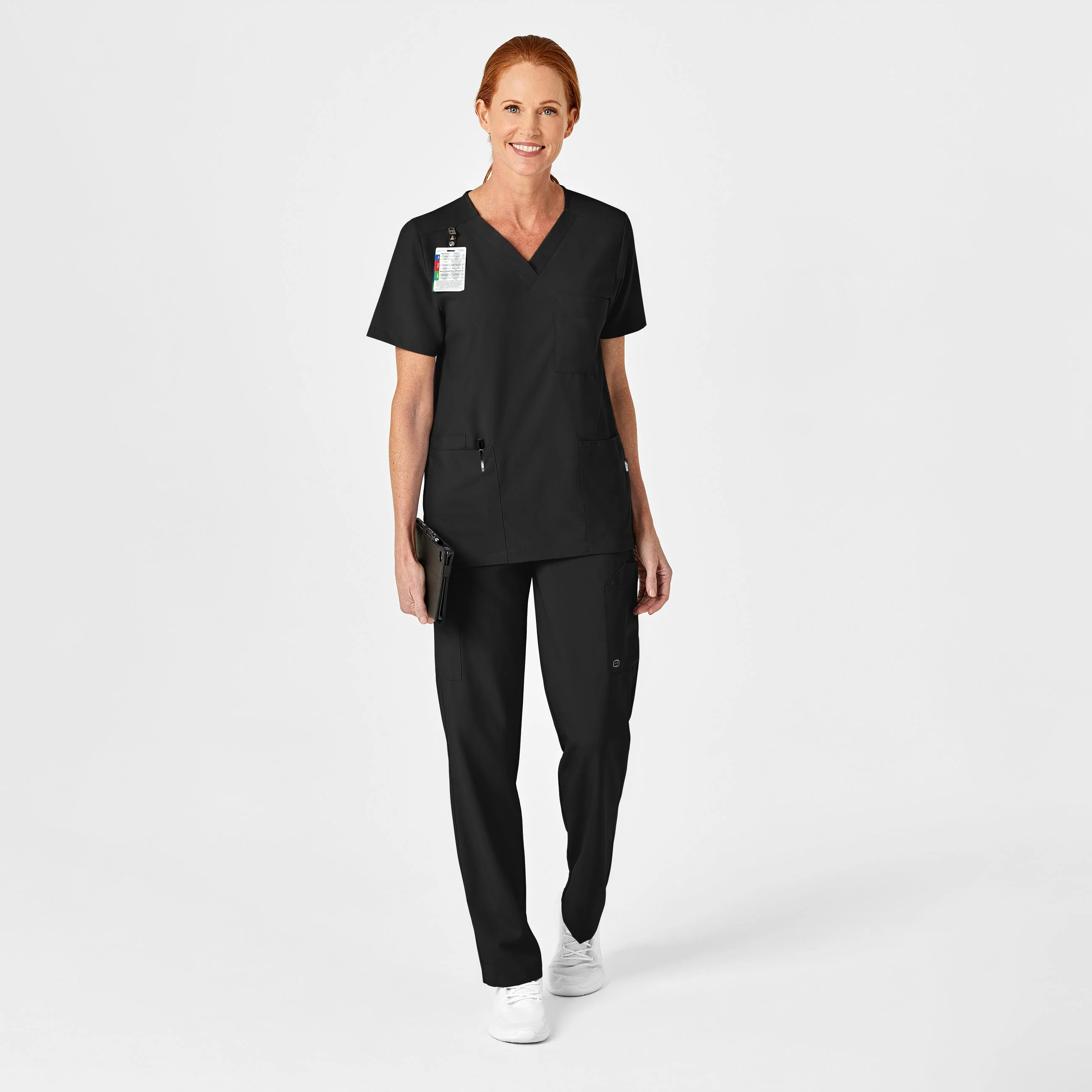 W123 Unisex 4 Pocket Utility Scrub Top - Black - Image 6