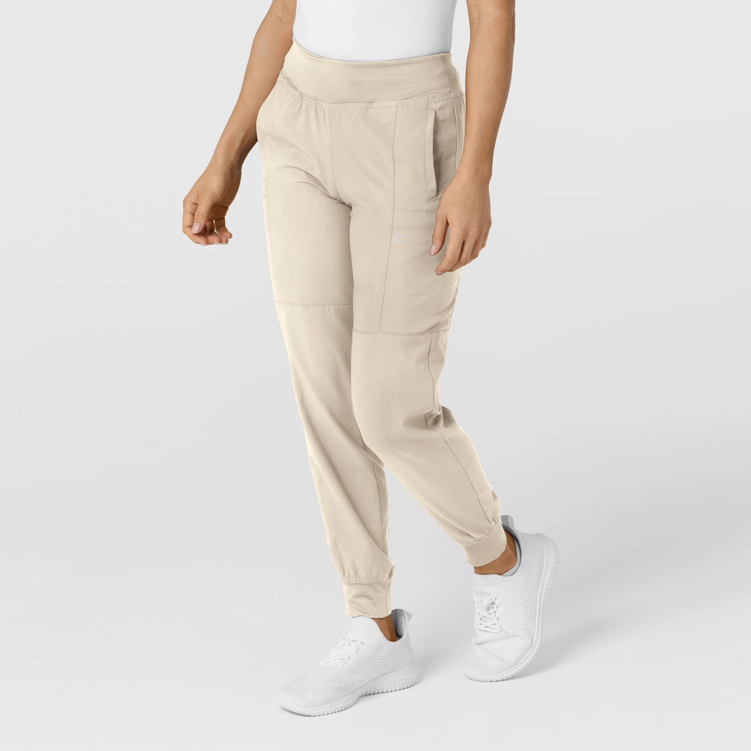 W123 Women's Comfort Waist Cargo Jogger Scrub Pant - Khaki - Image 4
