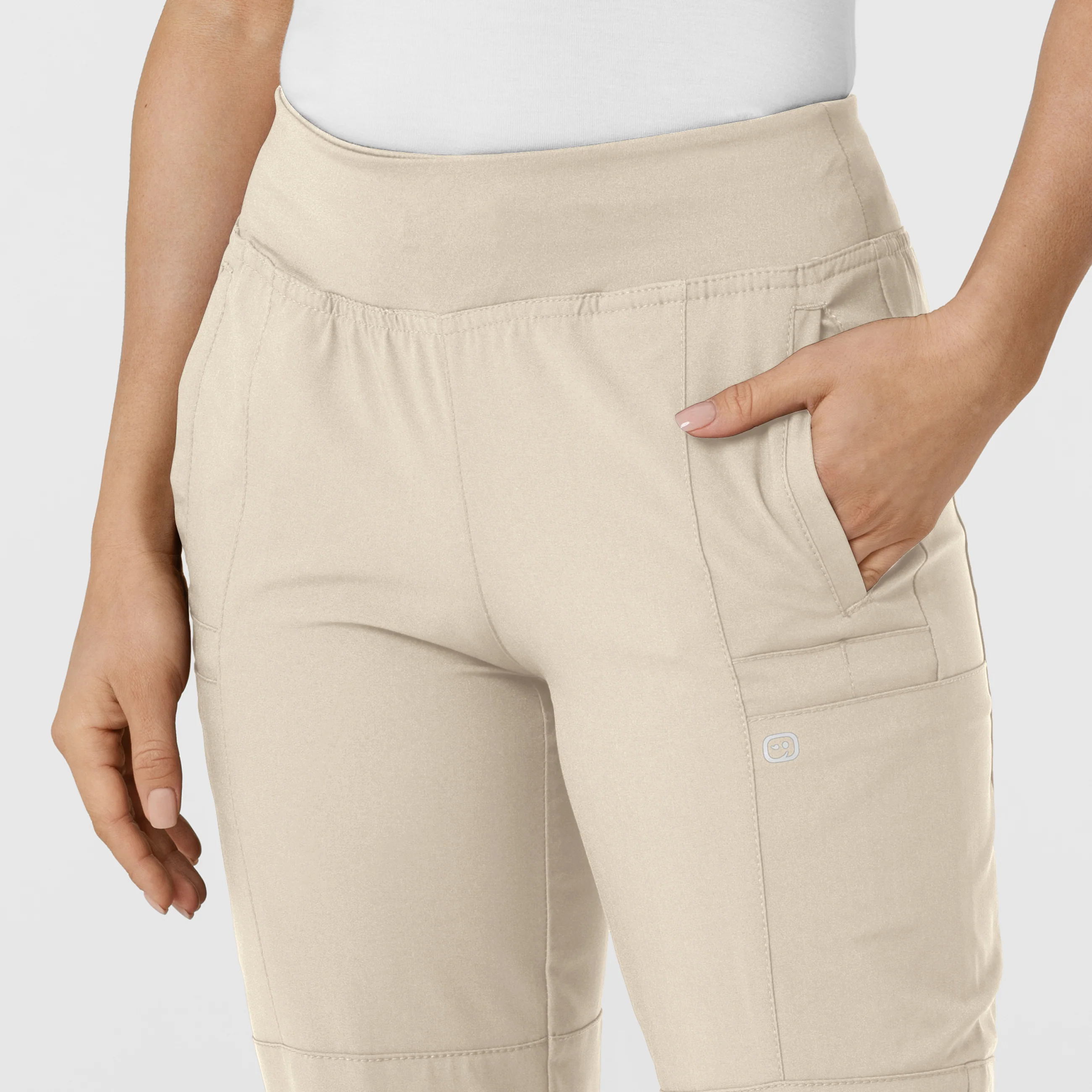 W123 Women's Comfort Waist Cargo Jogger Scrub Pant - Khaki - Image 5