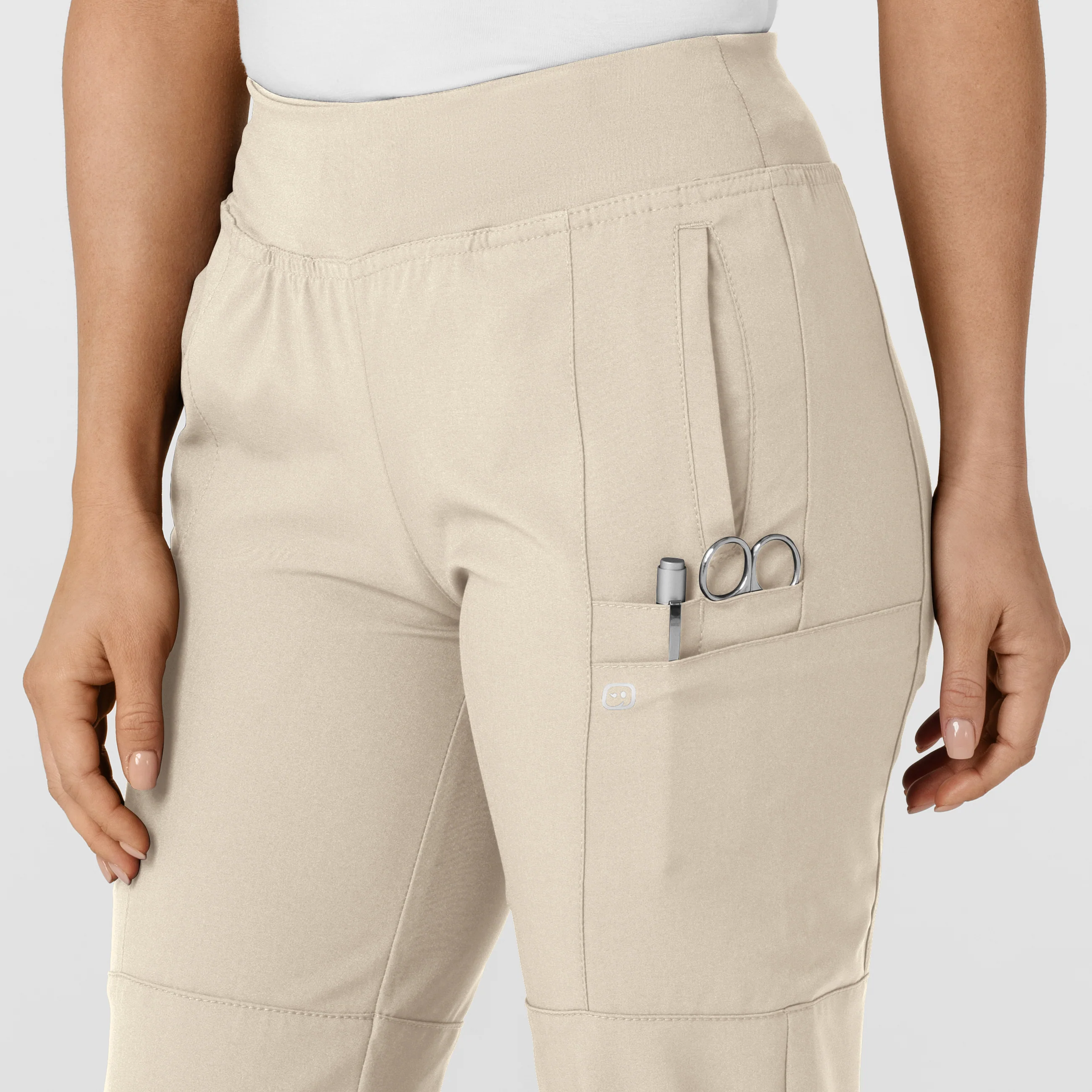 W123 Women's Comfort Waist Cargo Jogger Scrub Pant - Khaki - Image 6