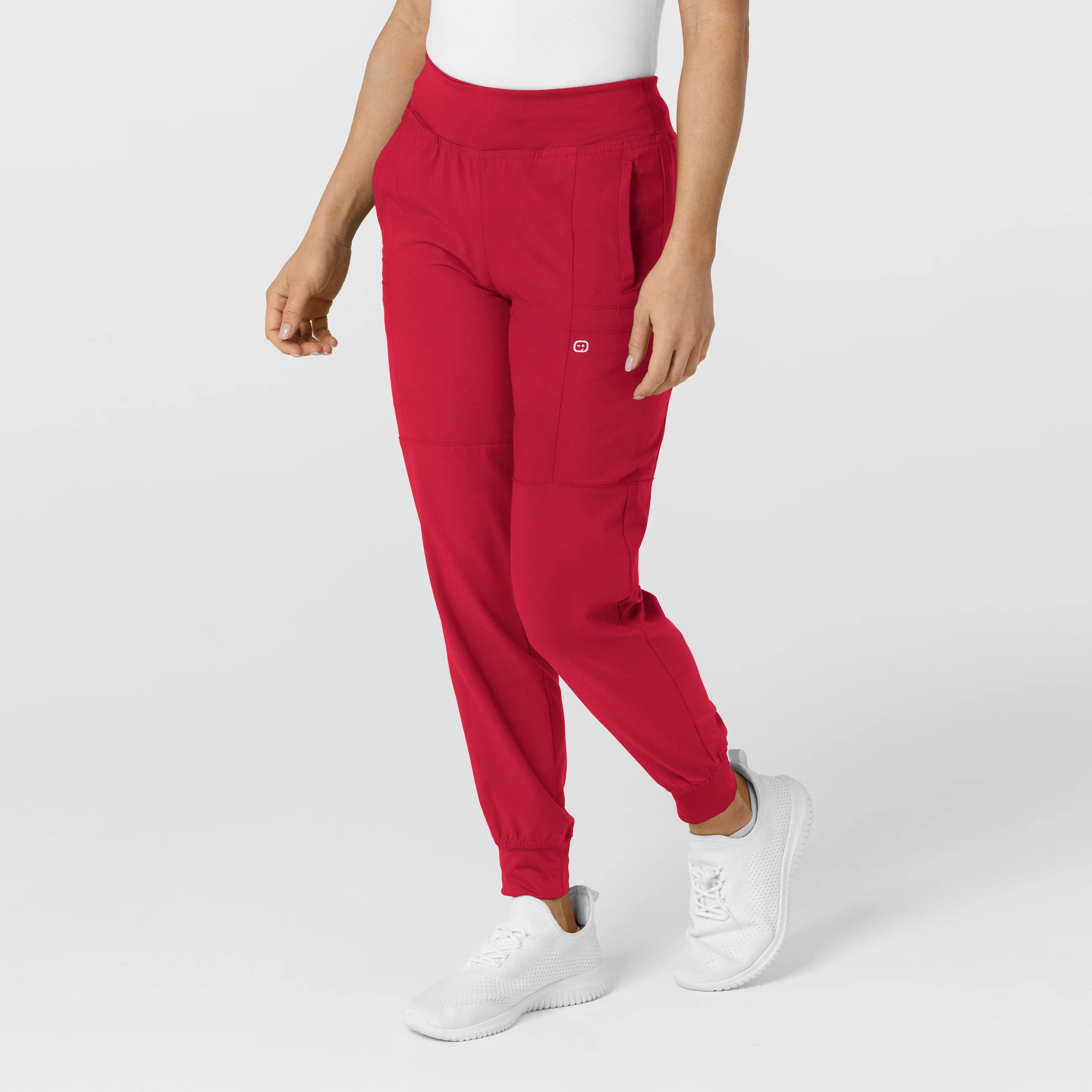 W123 Women's Comfort Waist Cargo Jogger Scrub Pant - Red - Image 4