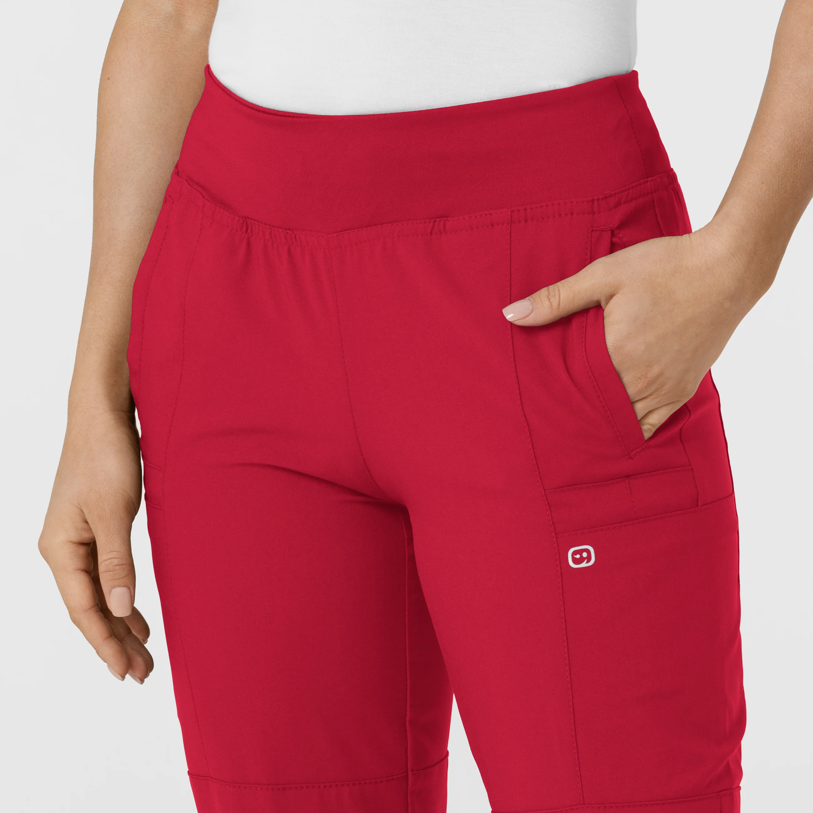 W123 Women's Comfort Waist Cargo Jogger Scrub Pant - Red - Image 5
