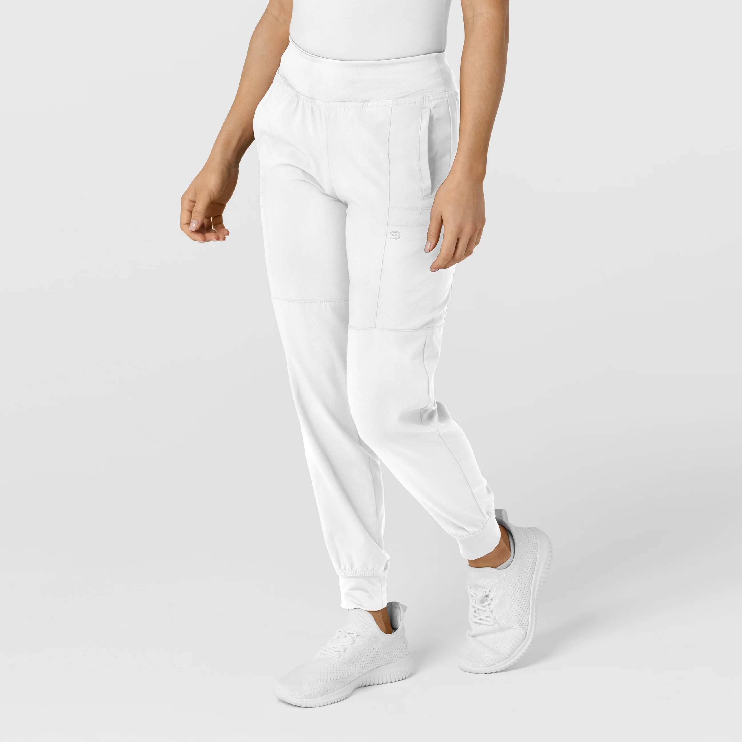 W123 Women's Comfort Waist Cargo Jogger Scrub Pant - White - Image 4