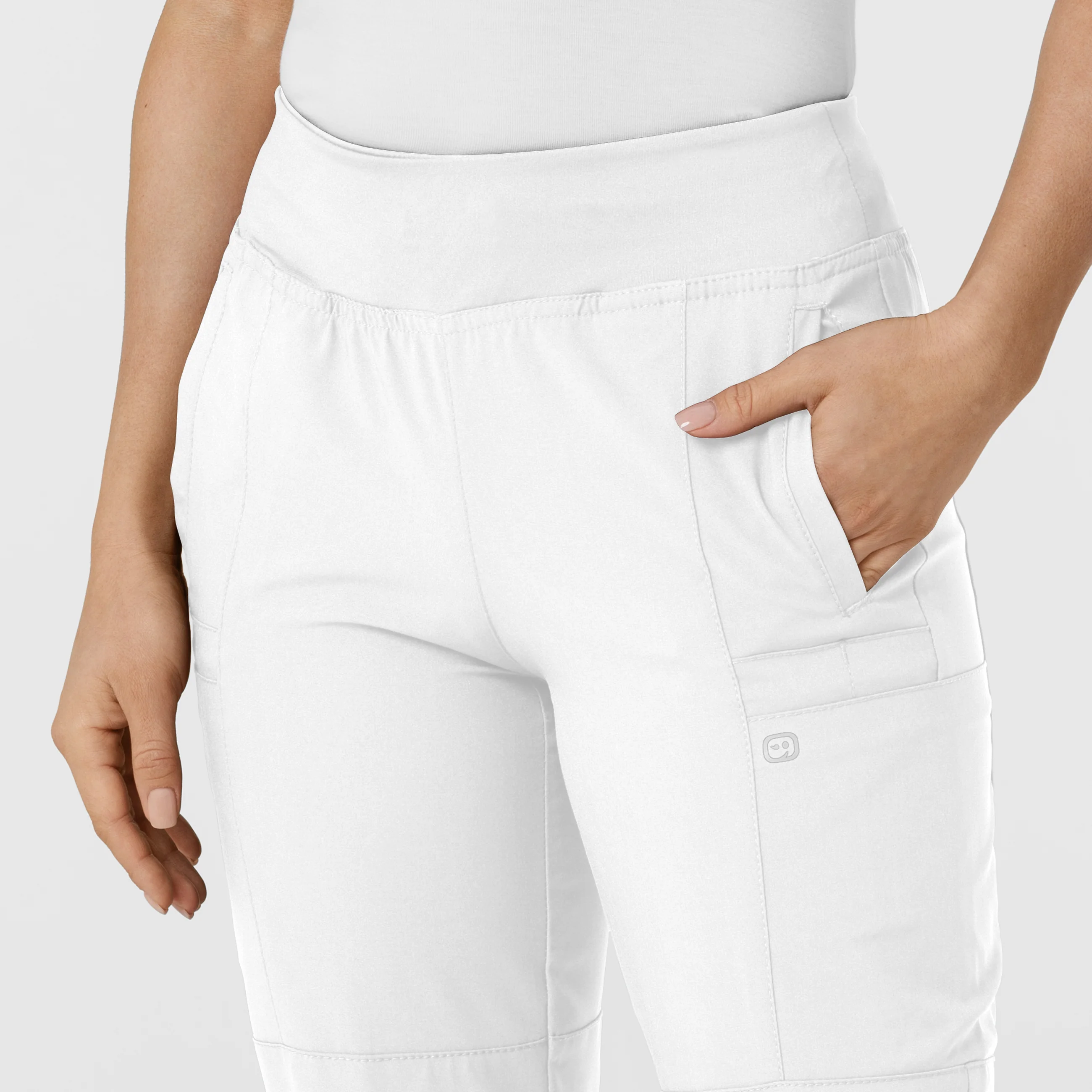 W123 Women's Comfort Waist Cargo Jogger Scrub Pant - White - Image 5