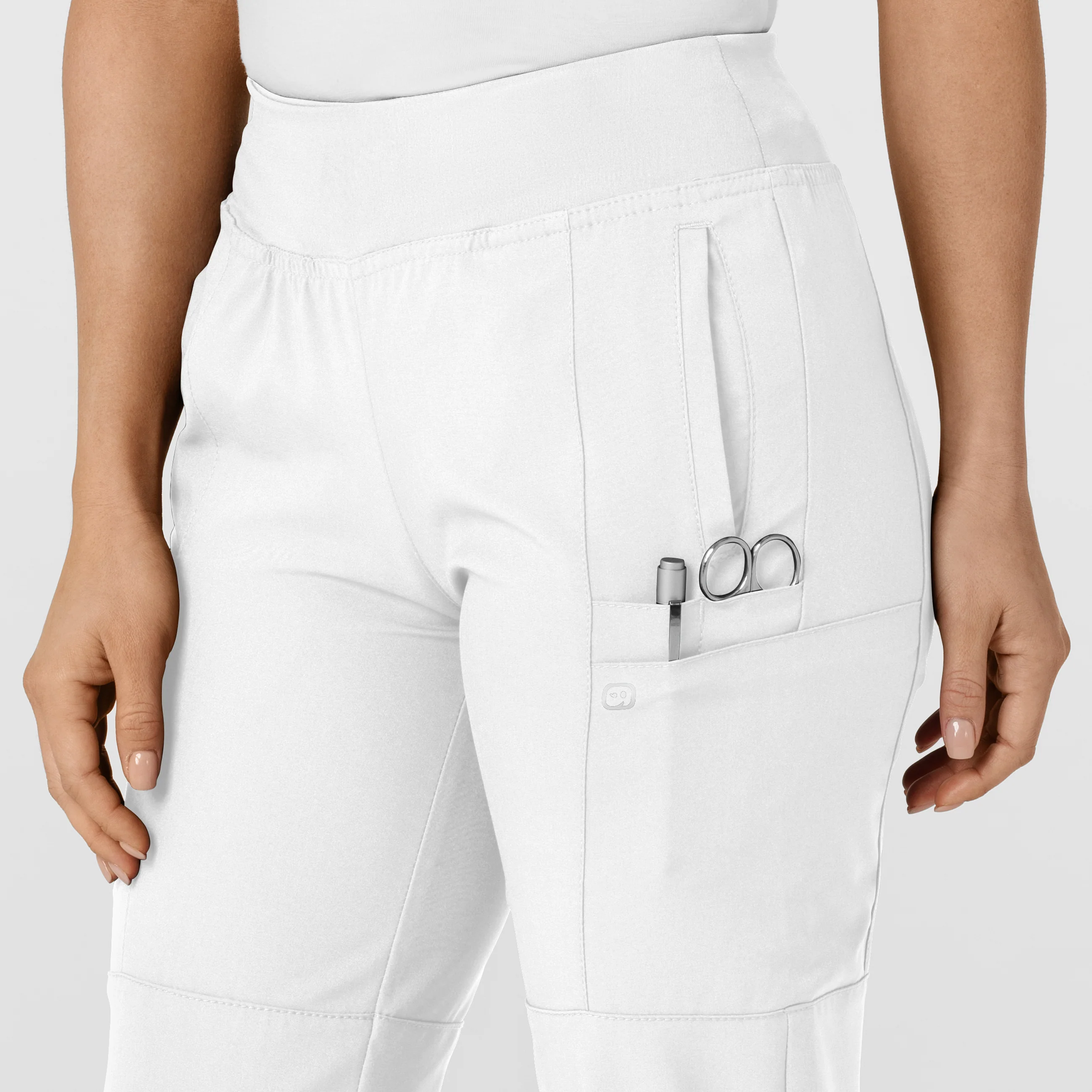 W123 Women's Comfort Waist Cargo Jogger Scrub Pant - White - Image 6