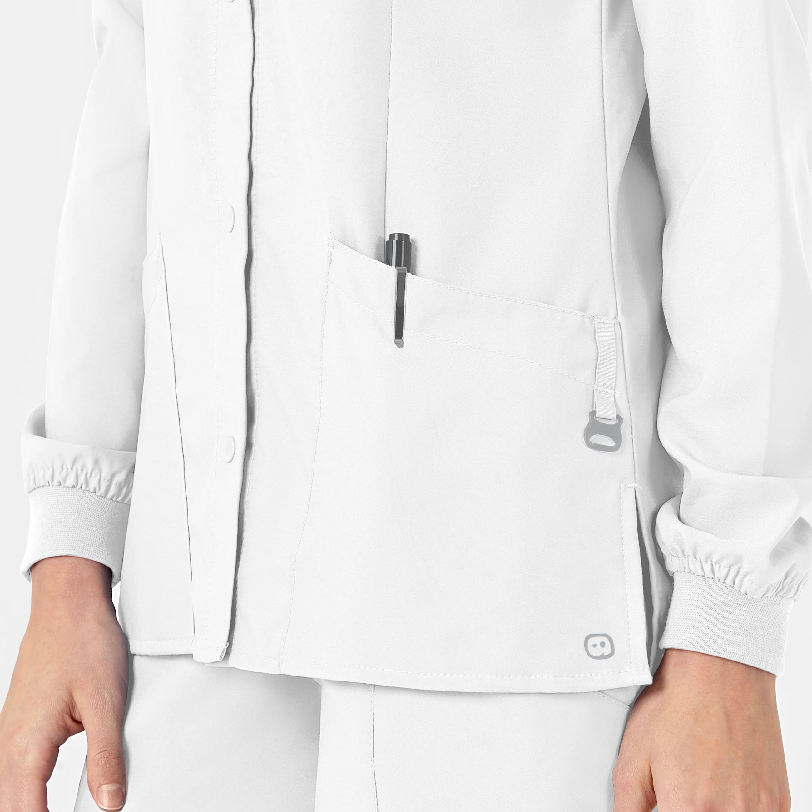 W123 Women's Crew Neck Warm Up Scrub Jacket - White - Image 7