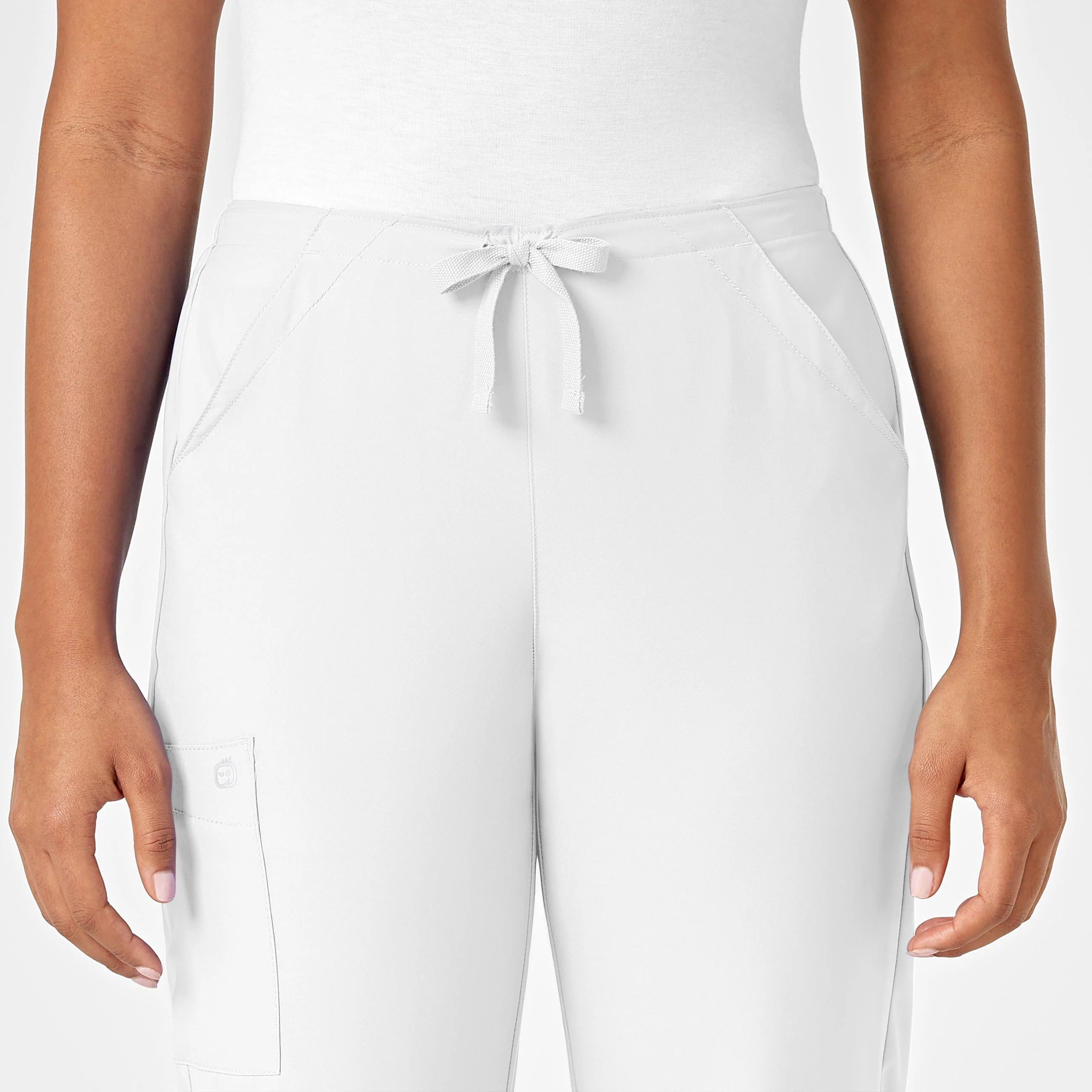 W123 Women's Drawstring Scrub Pant - White - Image 4