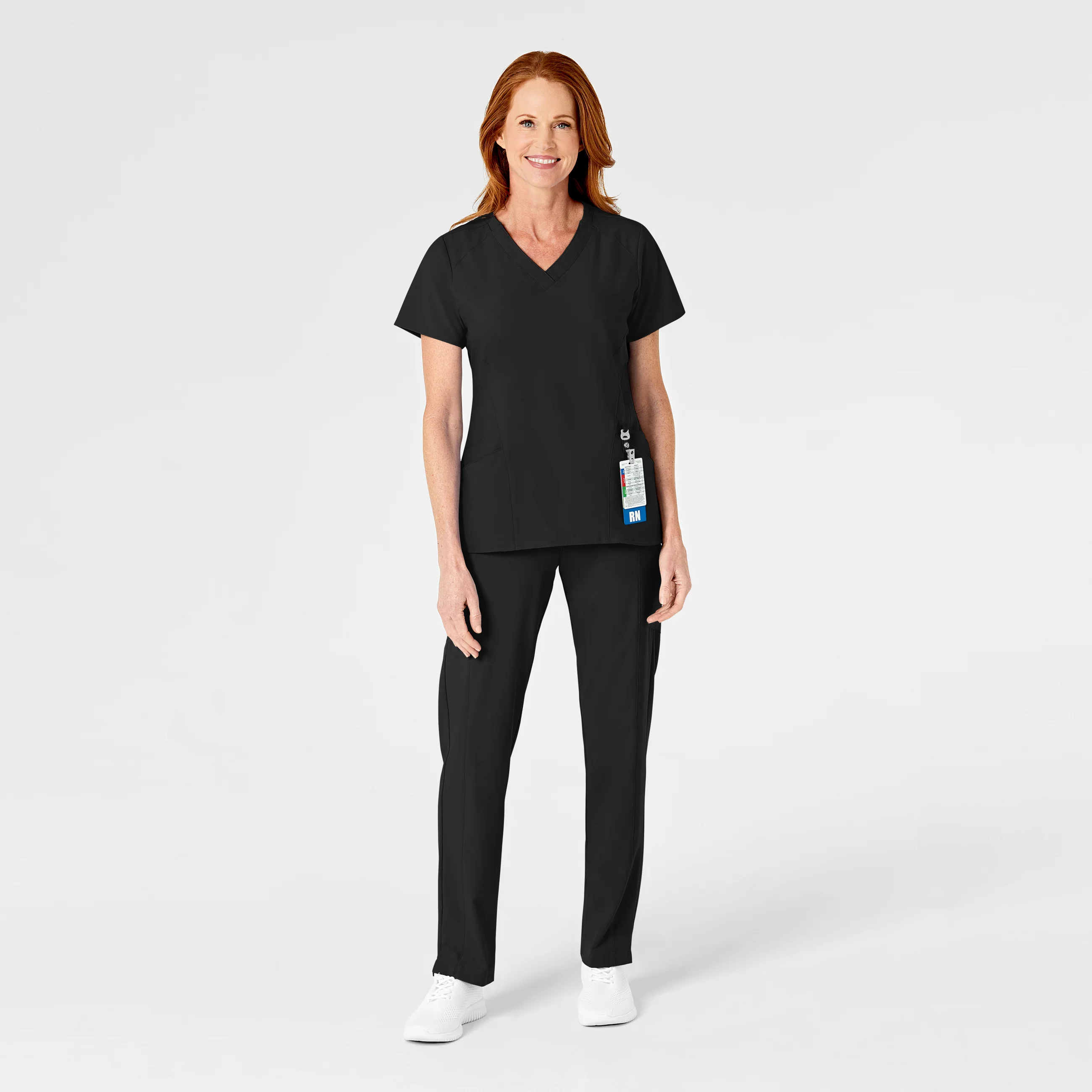 W123 Women's Flat Front Cargo Scrub Pant - Black - Image 3