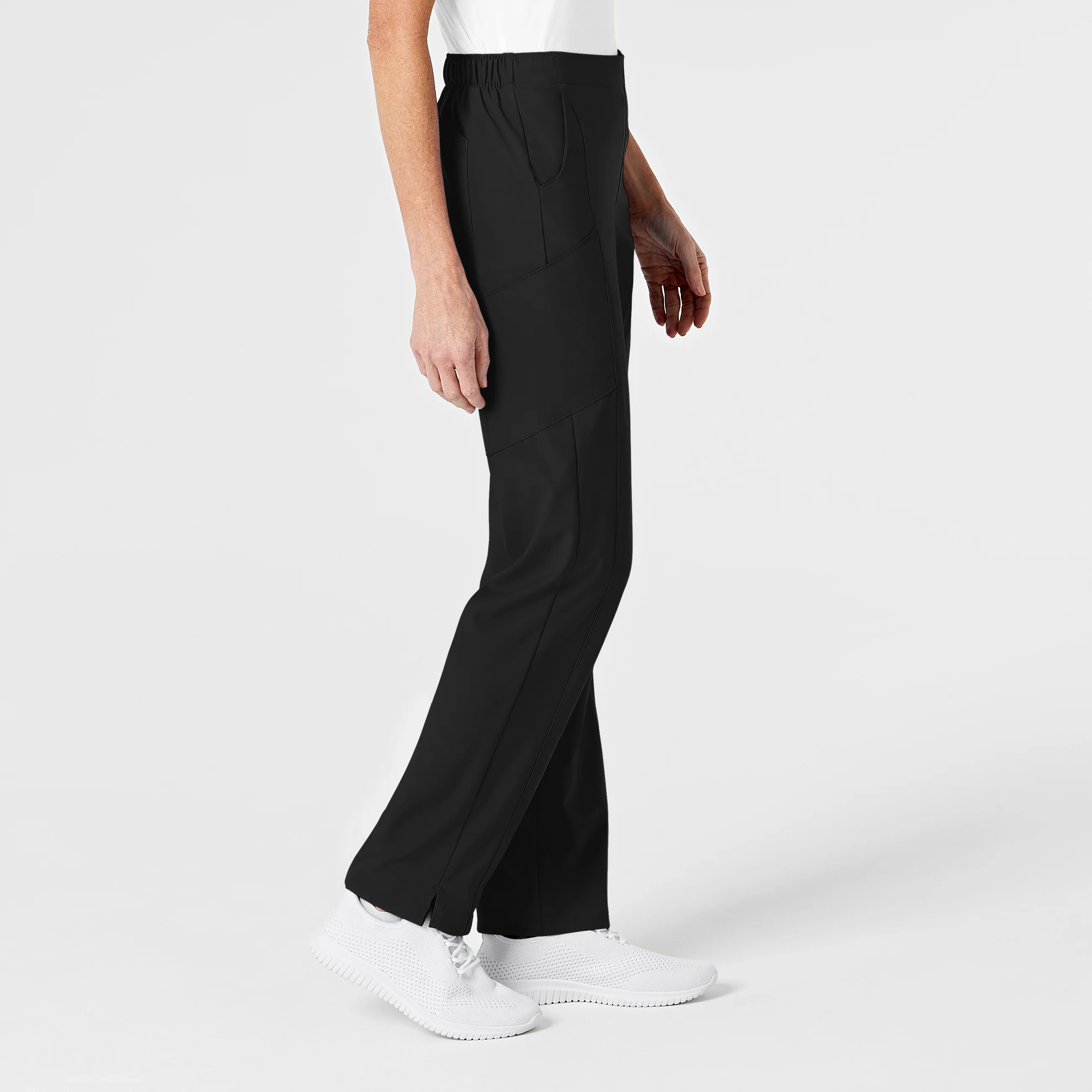 W123 Women's Flat Front Cargo Scrub Pant - Black - Image 4