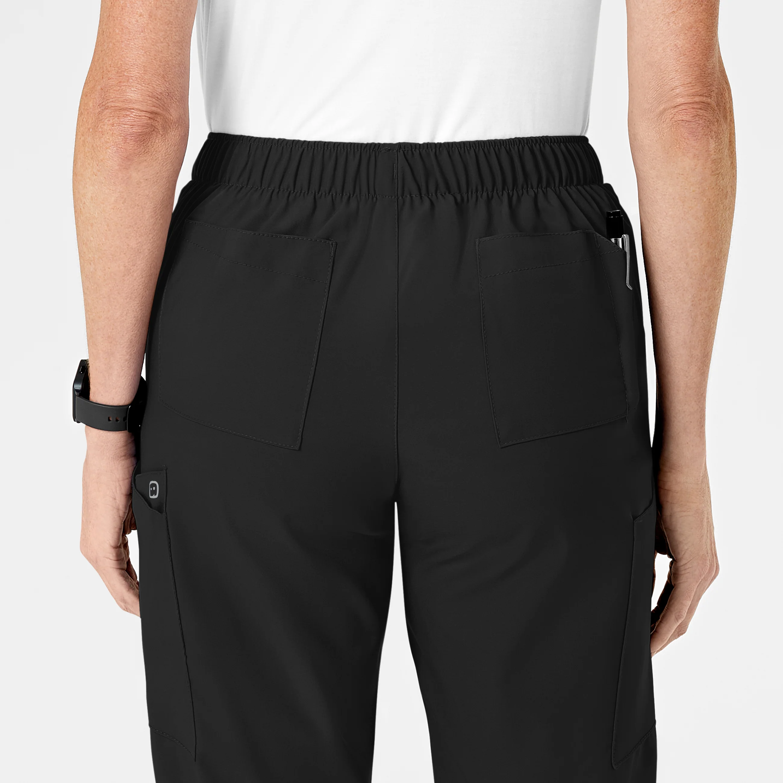 W123 Women's Flat Front Cargo Scrub Pant - Black - Image 9