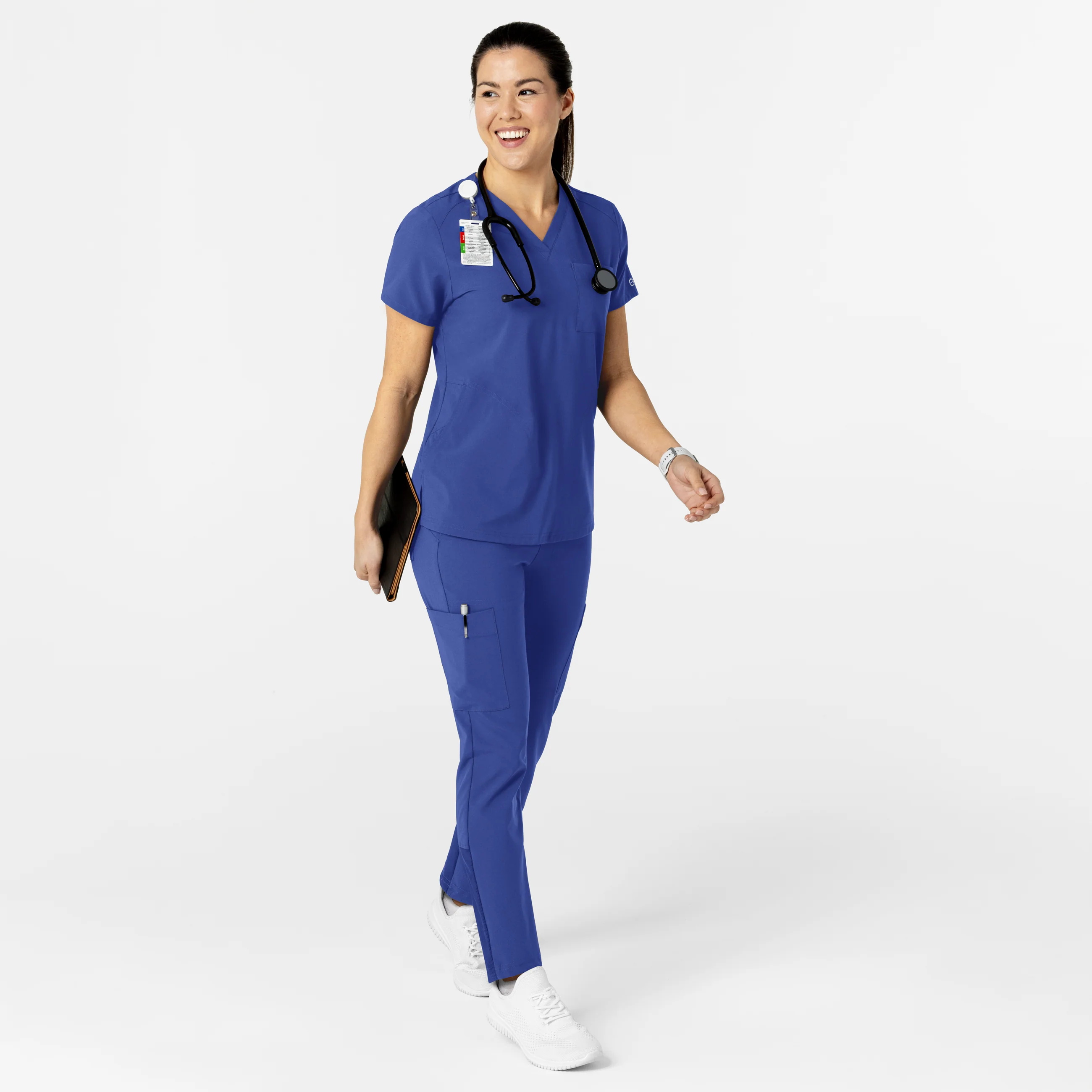 W123 Women's Flex-n-Reach V-Neck Scrub Top - Galaxy Blue - Image 3