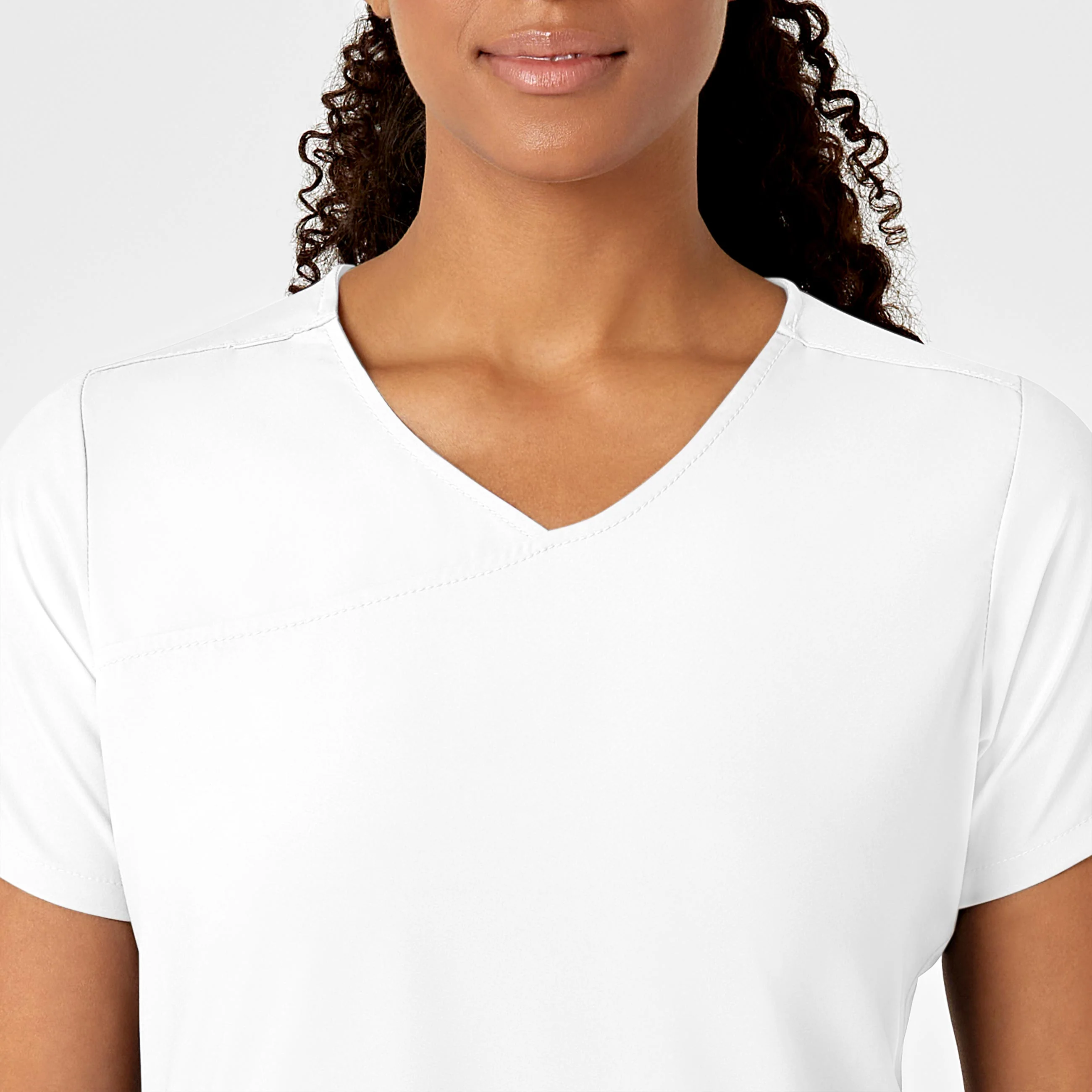 W123 Women's Y-Neck Wrap Scrub Top - White - Image 5