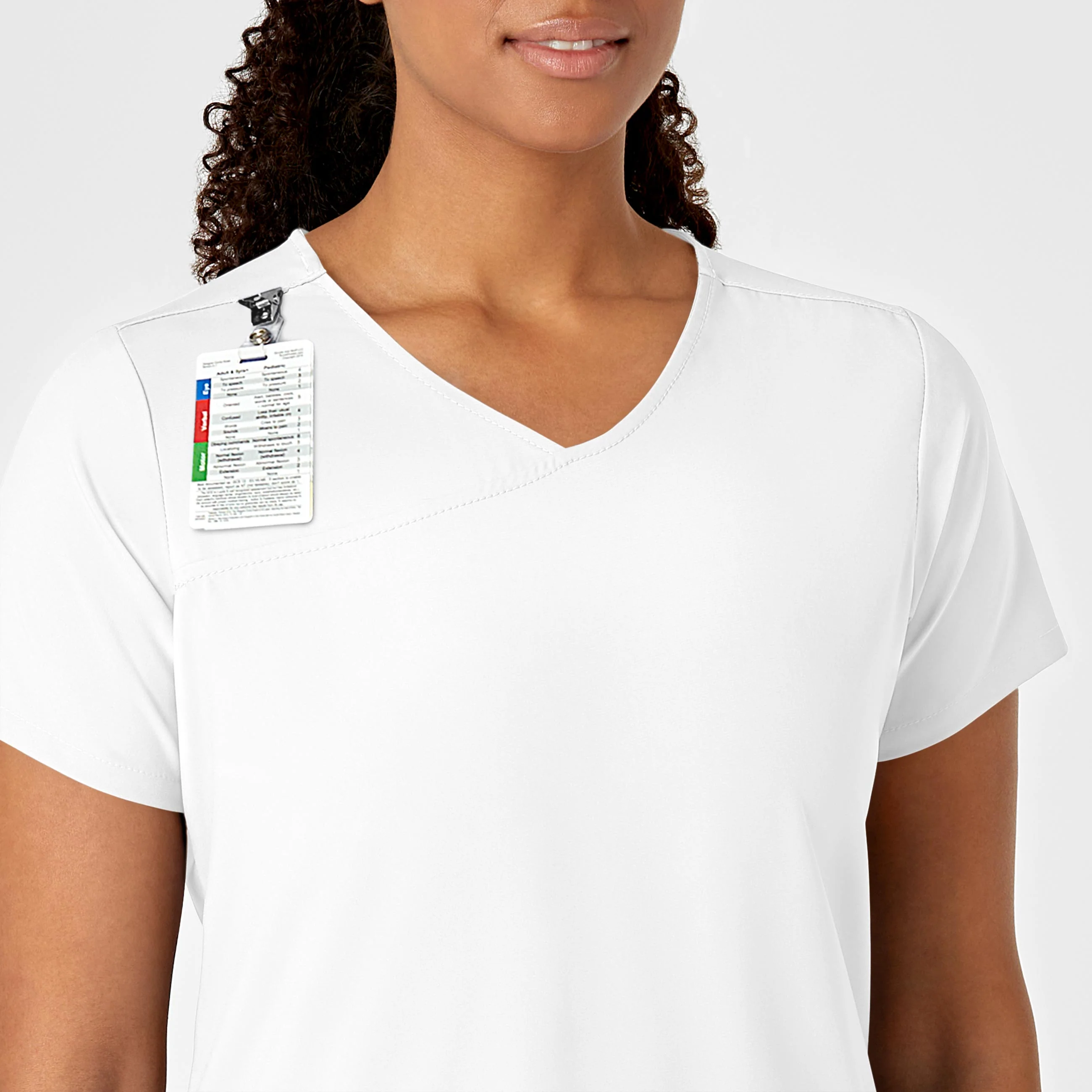 W123 Women's Y-Neck Wrap Scrub Top - White - Image 6