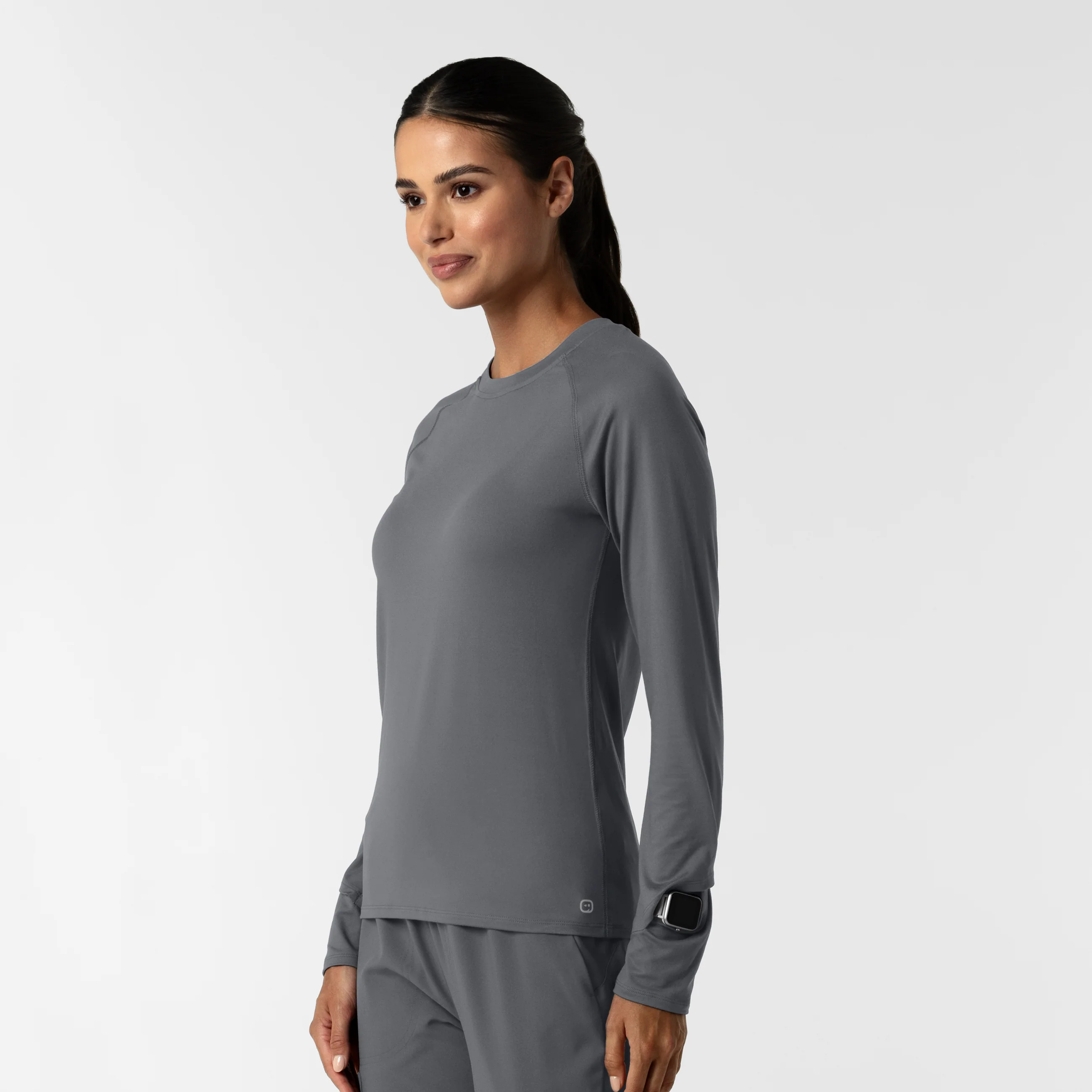 Women's Watch Window Long Sleeve Underscrub Top - Pewter - Image 4