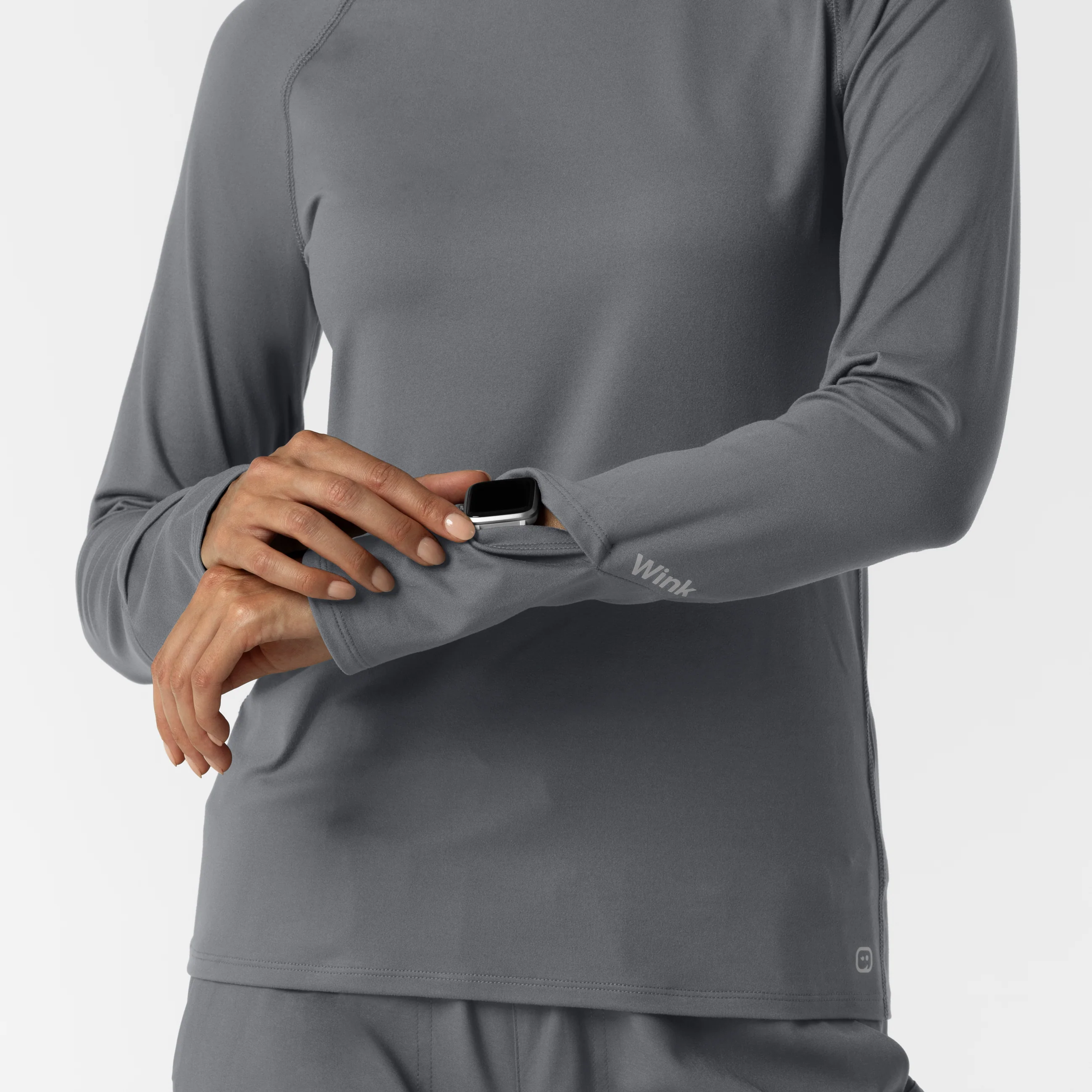 Women's Watch Window Long Sleeve Underscrub Top - Pewter - Image 6