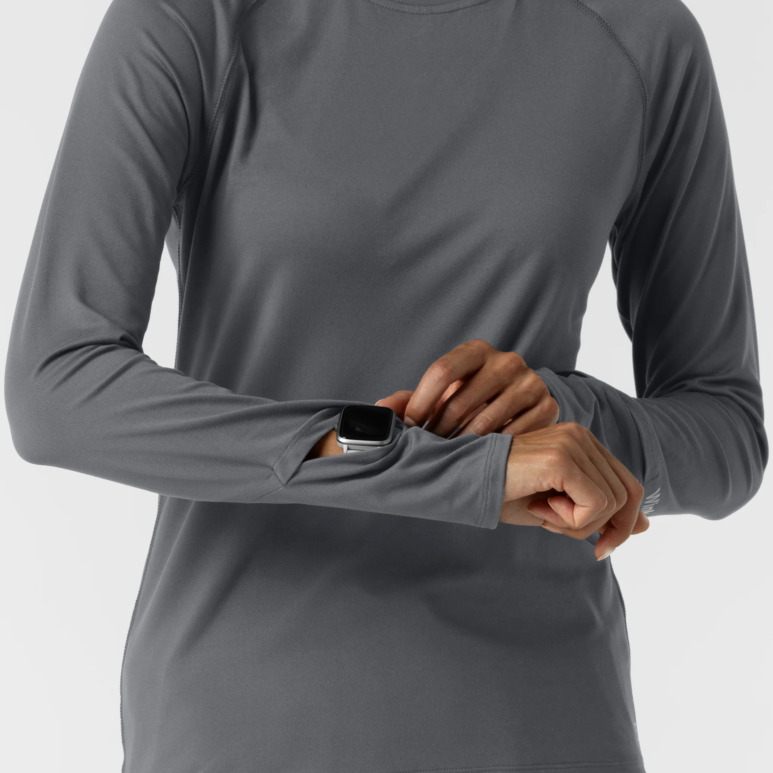 Women's Watch Window Long Sleeve Underscrub Top - Pewter - Image 7