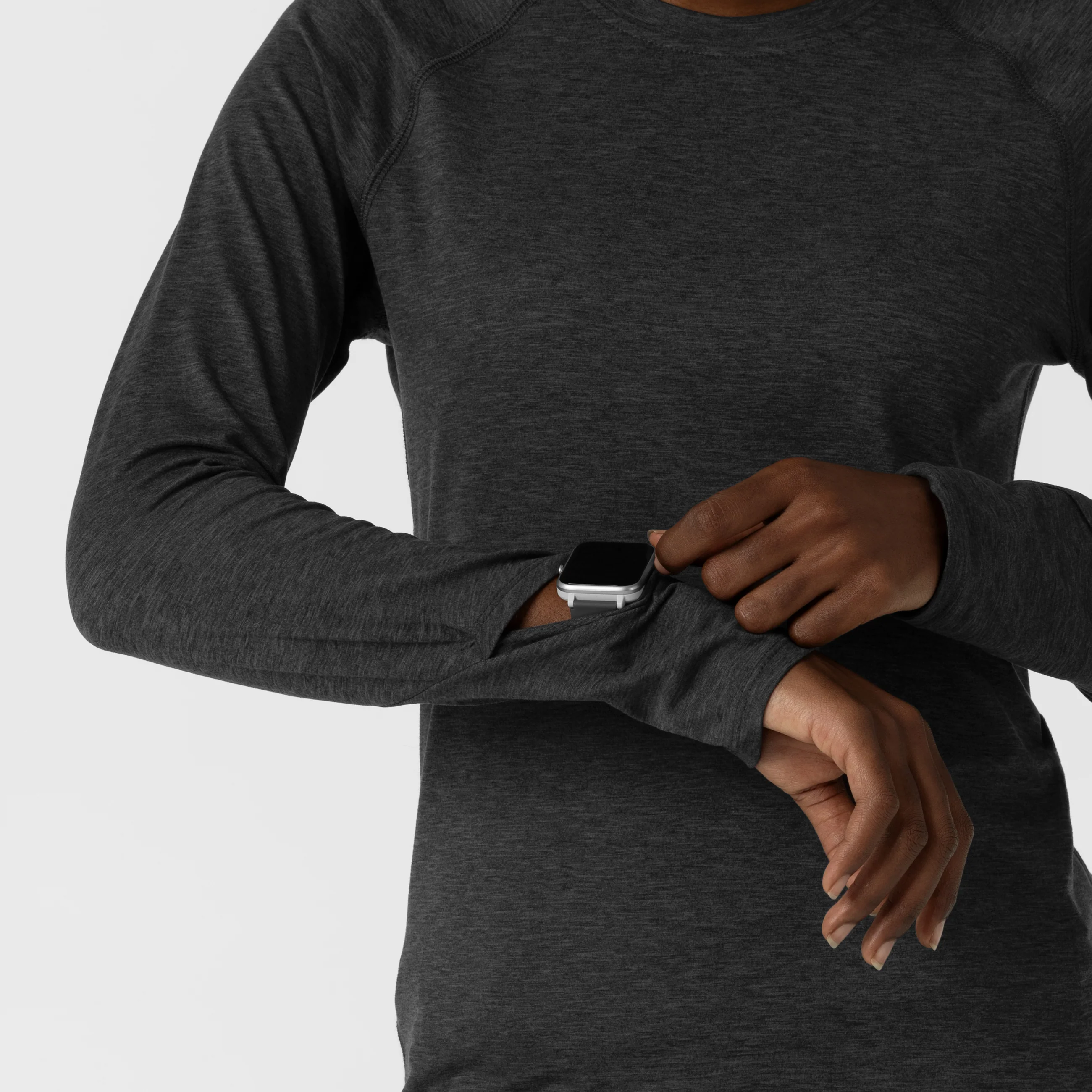 Women's Watch Window Long Sleeve Underscrub Top - Pewter Heather - Image 6