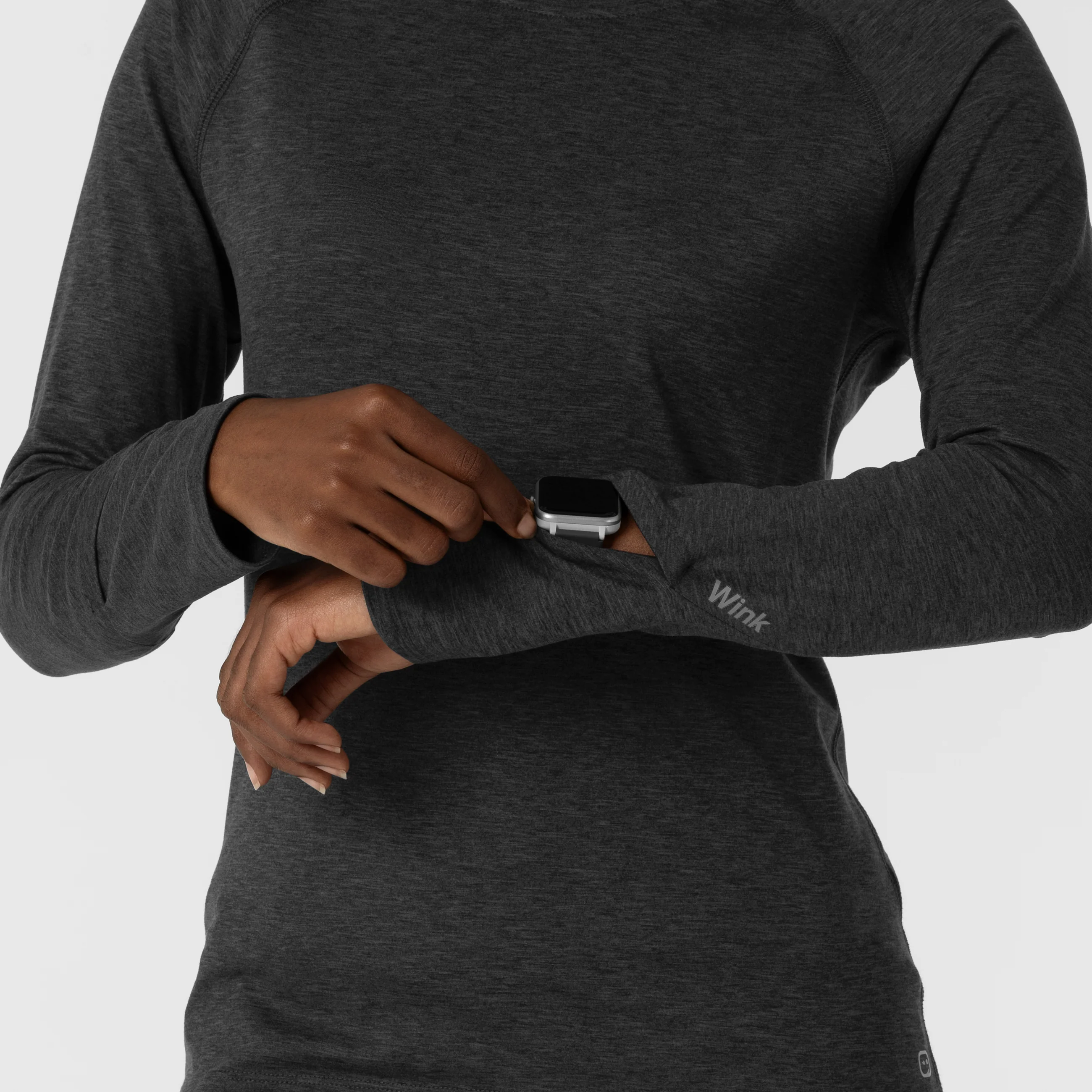 Women's Watch Window Long Sleeve Underscrub Top - Pewter Heather - Image 7