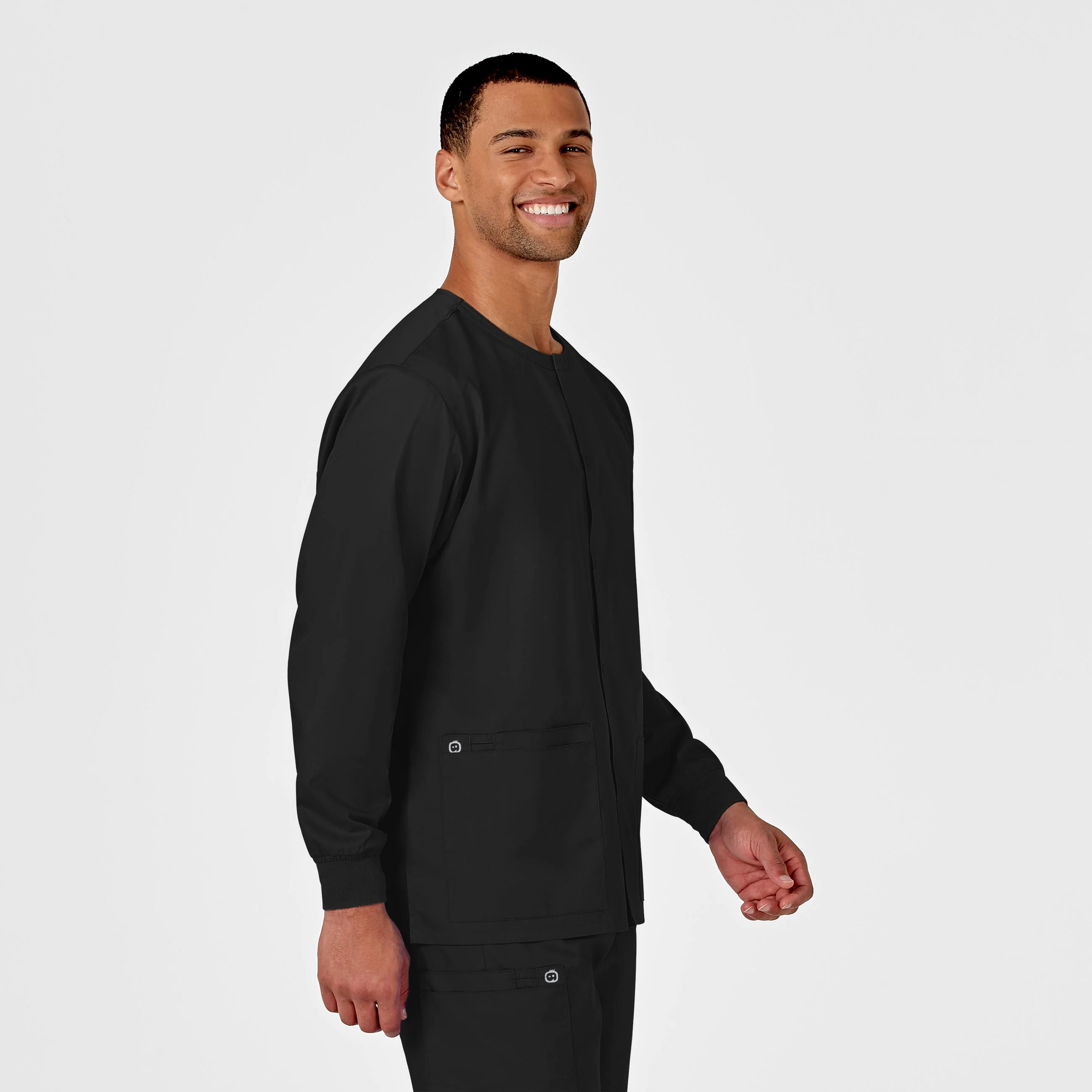 WonderWORK Unisex Snap Front Scrub Jacket - Black - Image 4