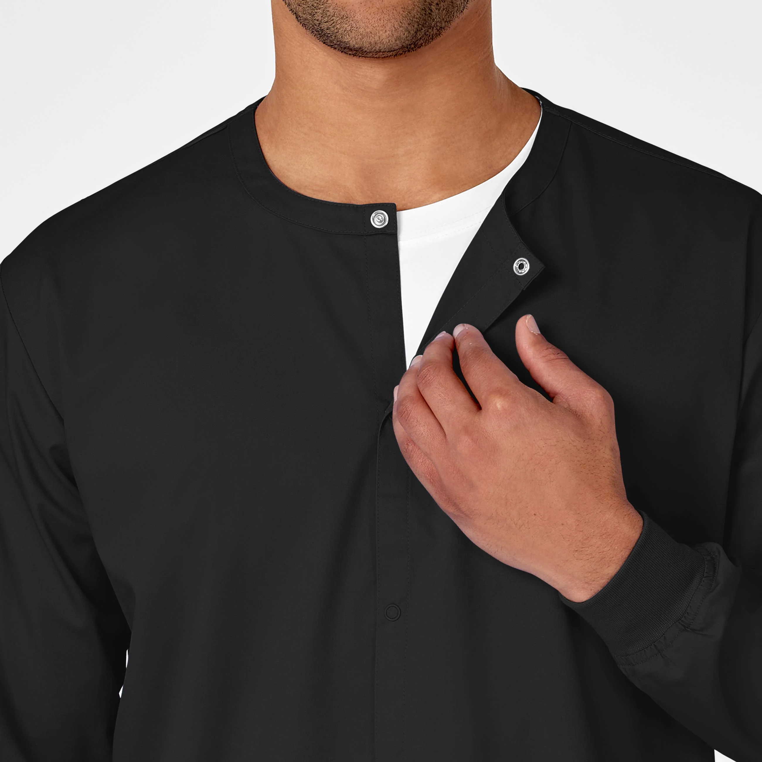 WonderWORK Unisex Snap Front Scrub Jacket - Black - Image 6