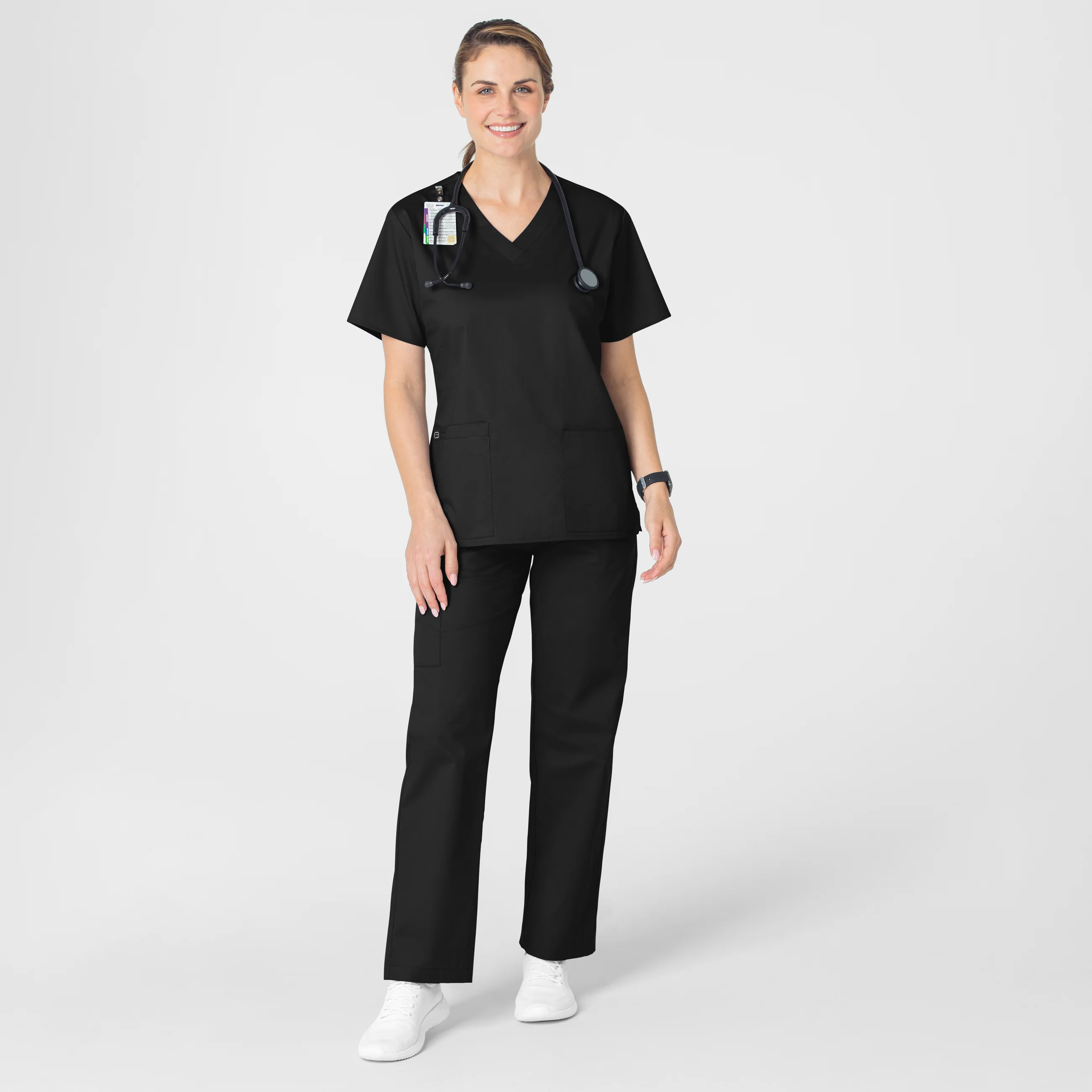 WonderWORK Women's V-Neck Scrub Top - Black - Image 3