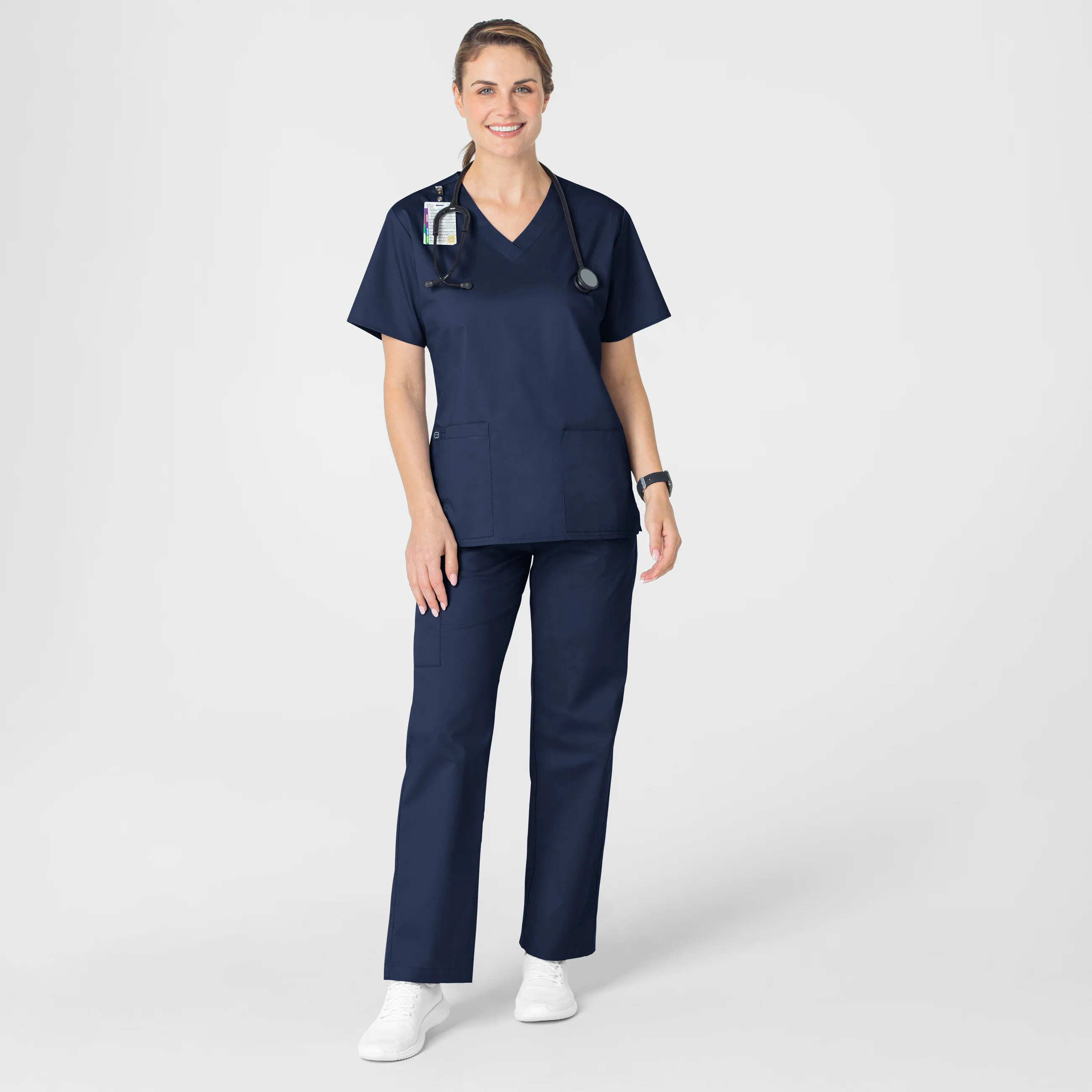 WonderWORK Women's V-Neck Scrub Top - Navy - Image 3